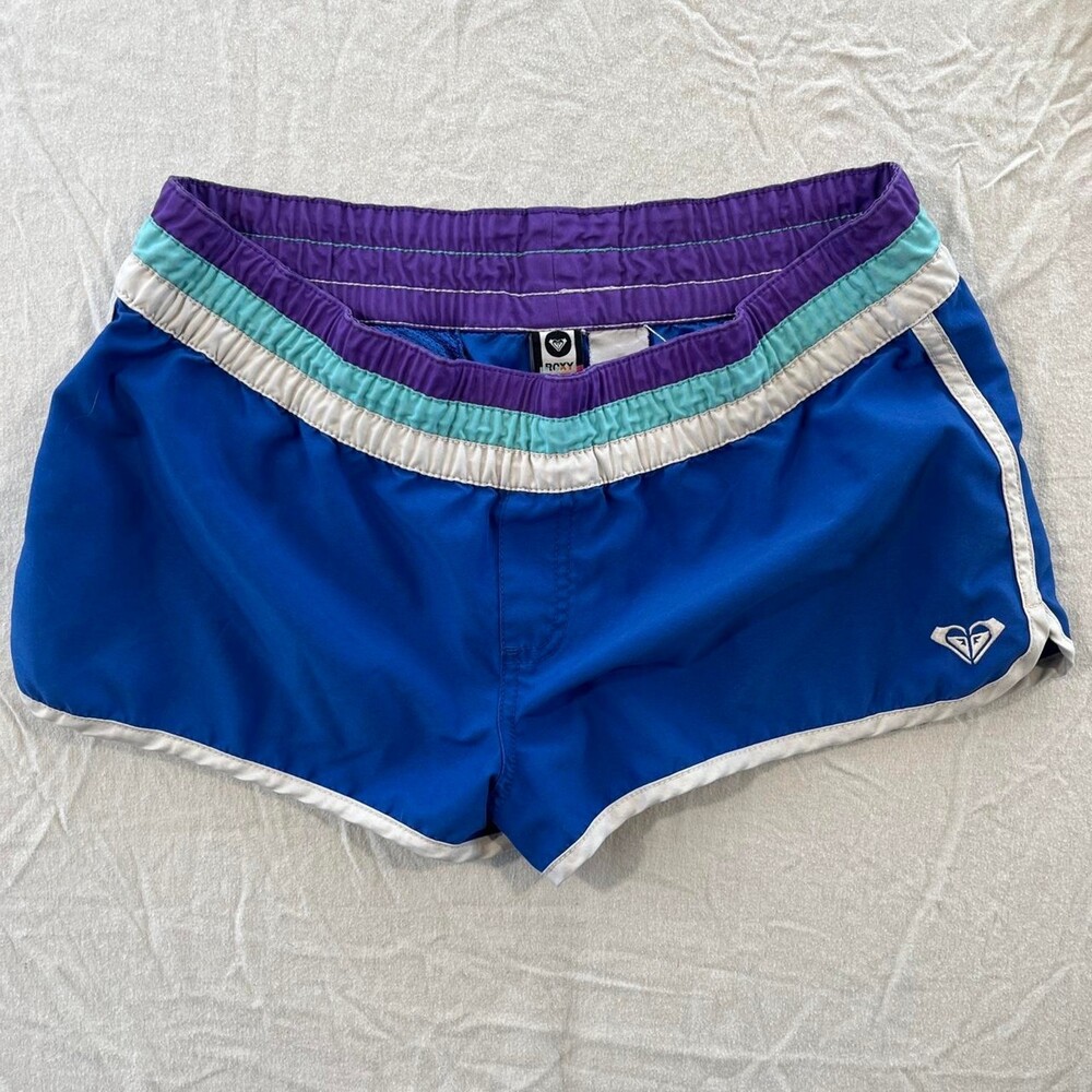 Quiksilver Roxy women’s blue shorts purple teal striped waistband Med